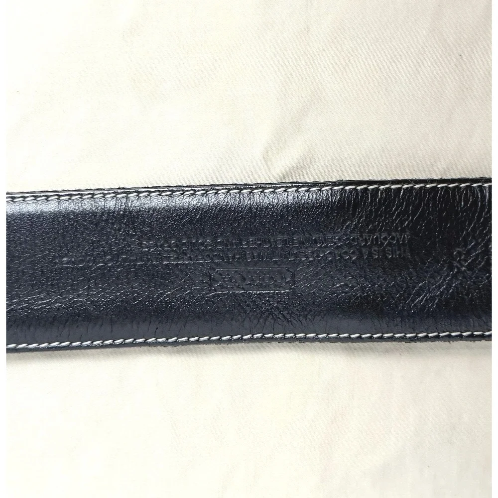 Coach Signature Jacquard Belt Large 8573 Black Silver Buckle 39in Leather